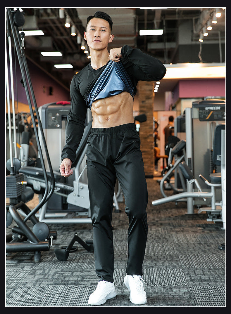Sauna Suit Men Anti Rip Sweat Suits Gym Boxing Workout Jackets Waist Vest Trainer Workout Exercise Fitness Gym Long Sleeve Shirt