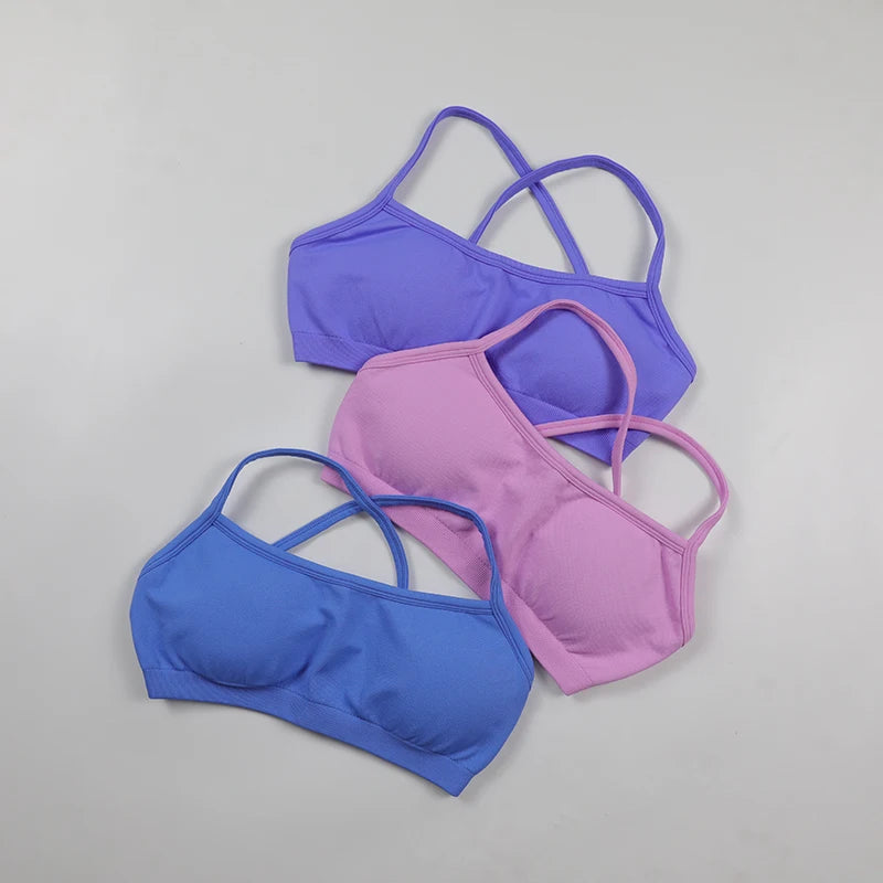 Seamless Yoga Set Women Fitness Sportswear Pilates Clothing V-Back Gym Leggings Push Up Strappy Sports Bra 2 Piece Sports Suits