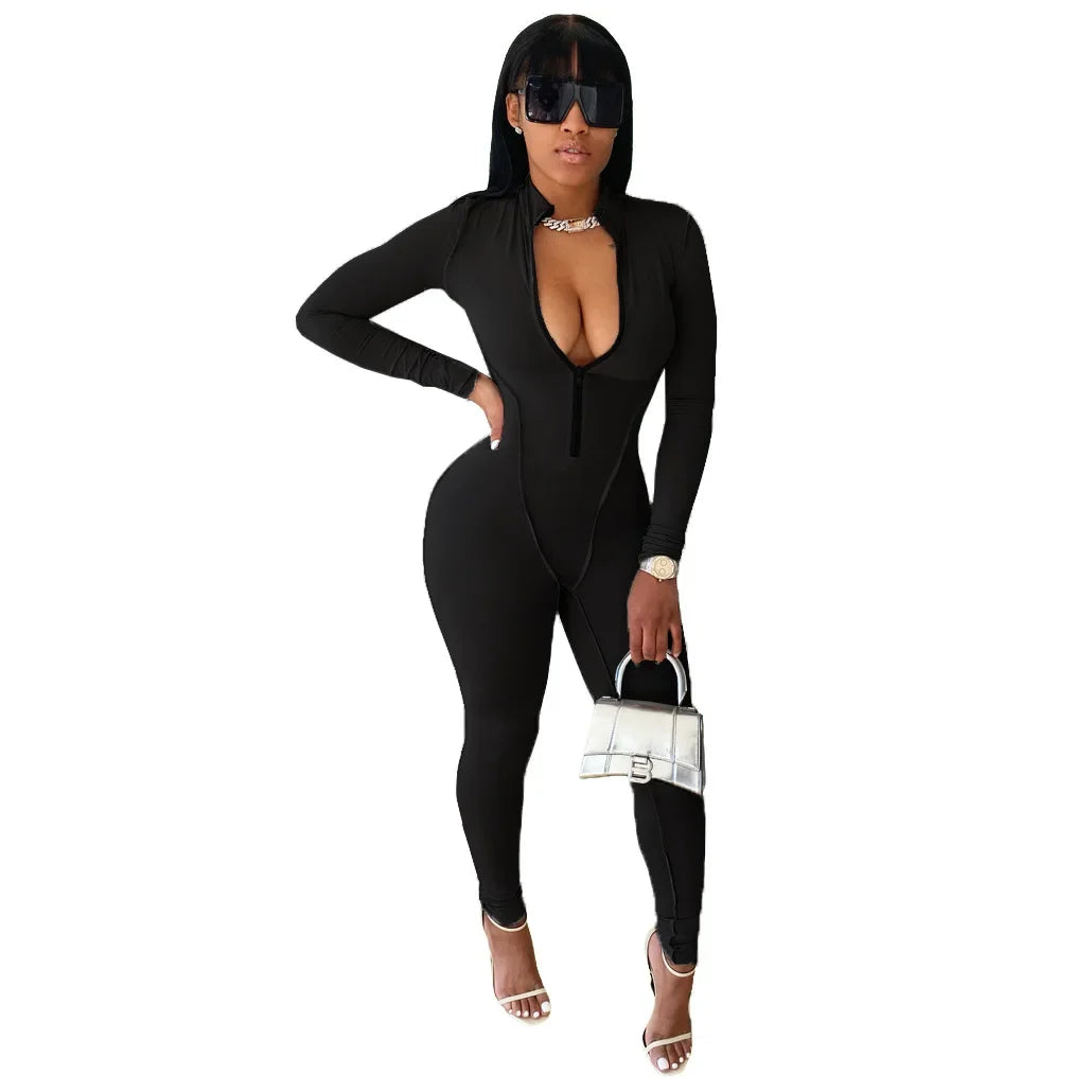 Women Sportwear Yoga Jumpsuit Zip Long Sleeve Outfit Fitness Tracksuit Tight One-piece Gym Overalls Sports Bodysuit