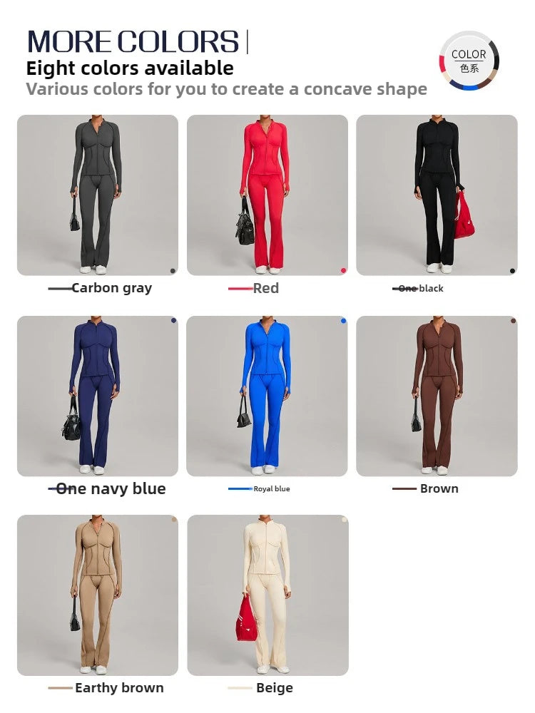 Gym Yoga Outfit for Women Autumn Winter Zipper Long Sleeve Fitness Suit Daily Casual Running Fitness Sportswear Two-Piece Sets