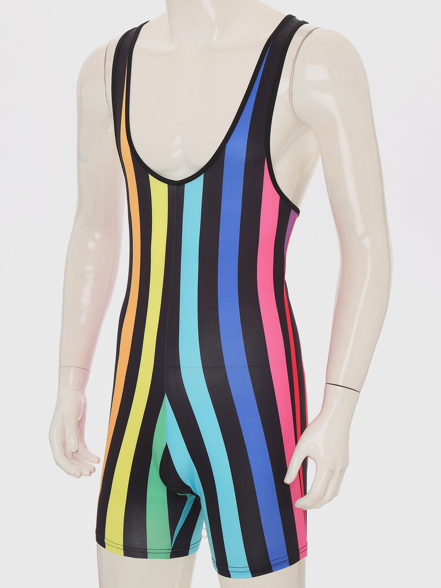 Men's Swimwear Gym Sports Yoga Gymnastics Leotard Bodysuits Striped Jumpsuit Swimming Suits Workout Wrestling Singlet Bodysuit