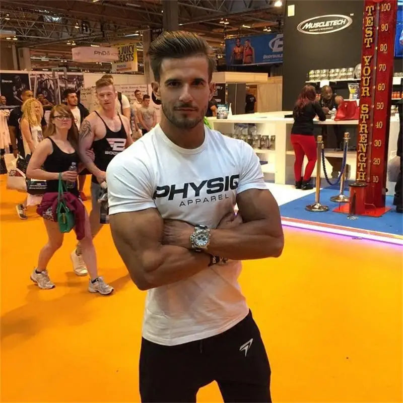 Mens Bodybuilding Brand Gyms T Shirt Fitness Slim Fit Cotton Shirts Short Sleeve Men Fashion Tight Tees Tops Clothing