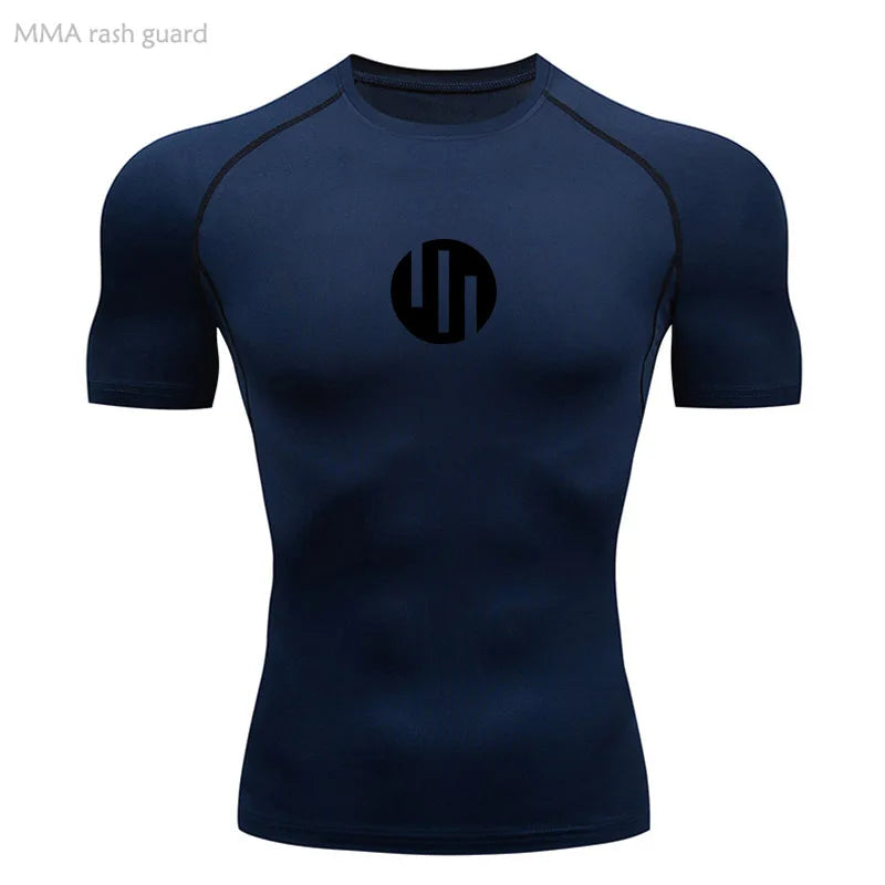 Men's T-shirt Fitness Compression Shirt Quick Dry Short Sleeve Gym Muscle Shirt Breathable White Black Sun protection Sportswear