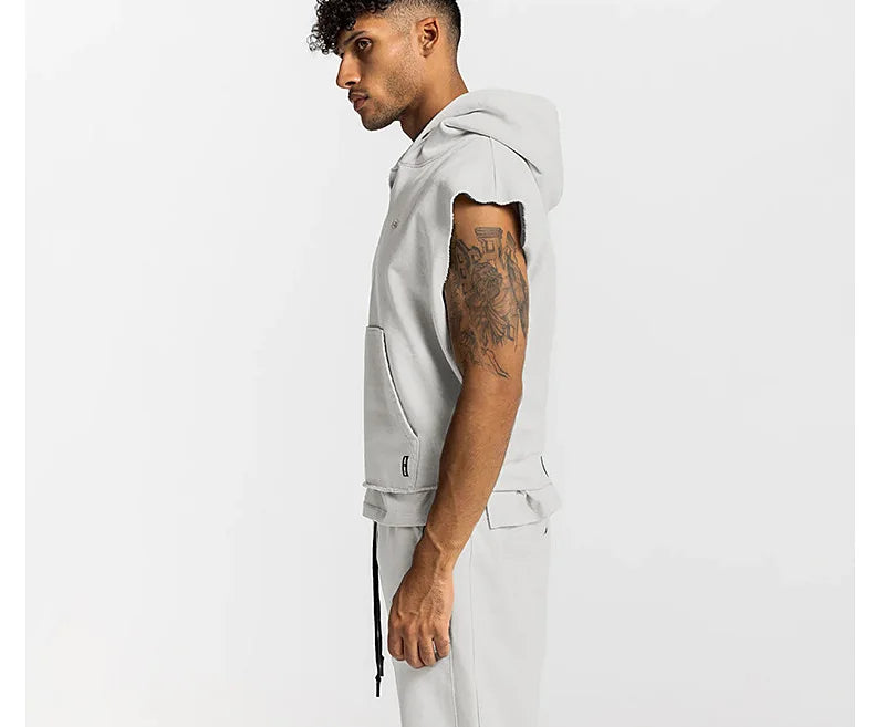 Mens Brand Gyms Clothing Bodybuilding Hooded Tank Top Cotton Sleeveless Vest Sweatshirt Fitness Workout Sportswear Tops Male