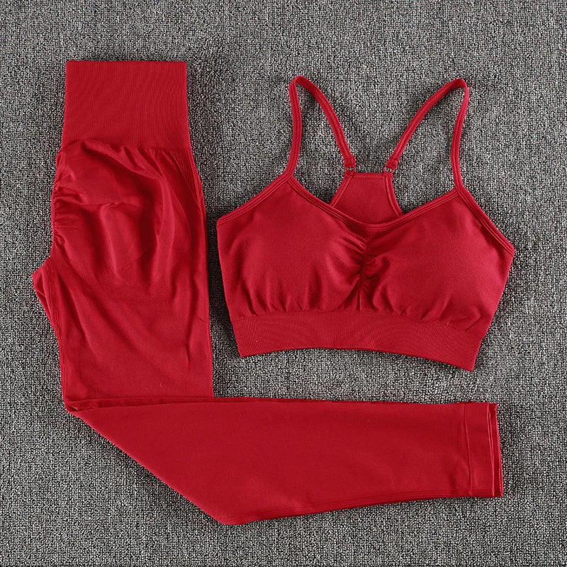 2 Piece Seamless Yoga Set Sports Tracksuit Women Gym Two Piece Set Clothing Fashion Fitness Suits Outfit Bra Leggings Sportswear