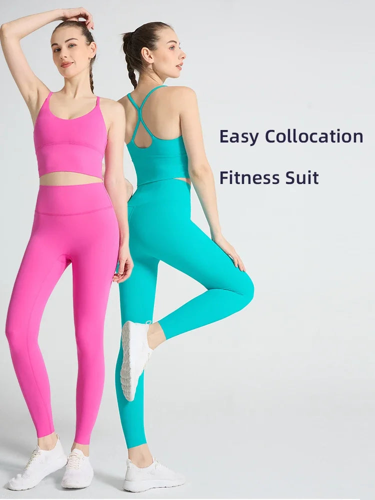 2PCS Women Yoga Set Sport Suit Gym wear Workout Clothes Sports Crop Top High Waist Legging Fitness Bra Set Breathable Gym Suits