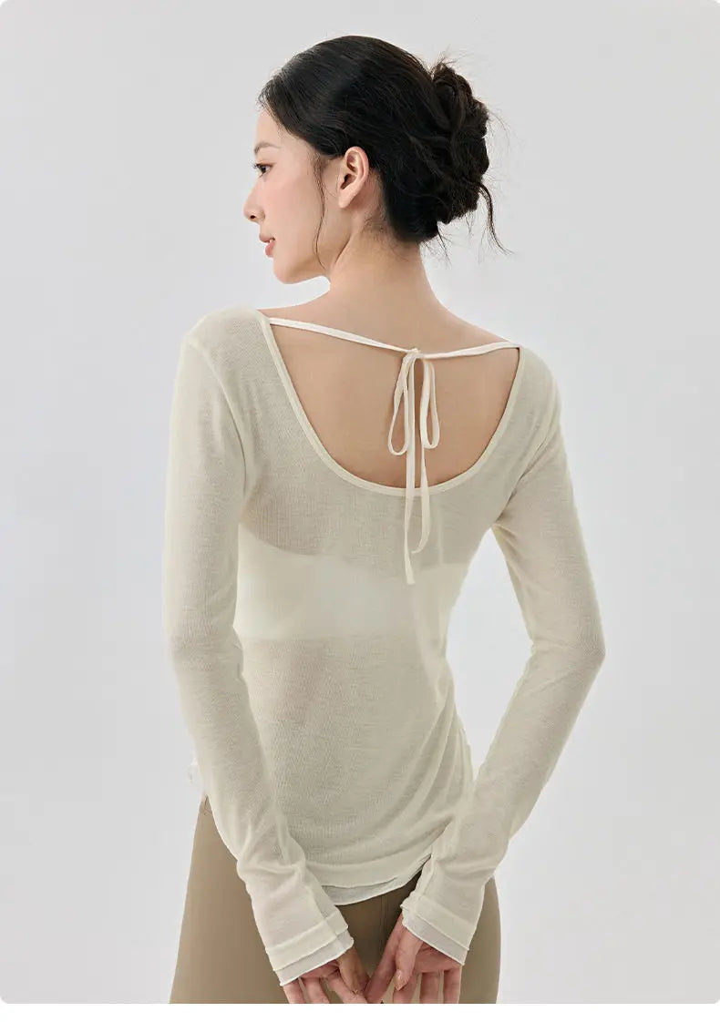 Yoga clothing cover up, women's slim fit sports long sleeved, breathable Pilates top for external wear