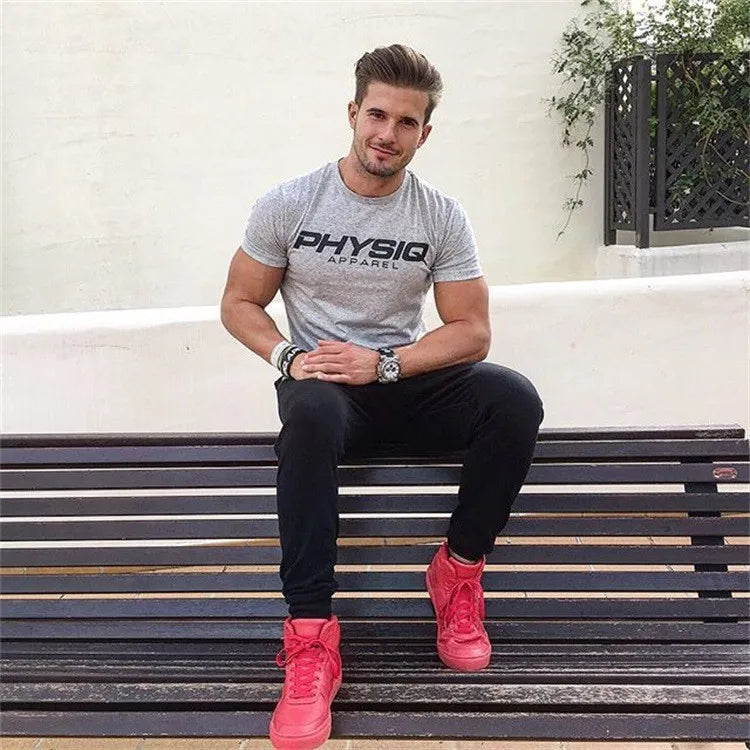 Mens Bodybuilding Brand Gyms T Shirt Fitness Slim Fit Cotton Shirts Short Sleeve Men Fashion Tight Tees Tops Clothing