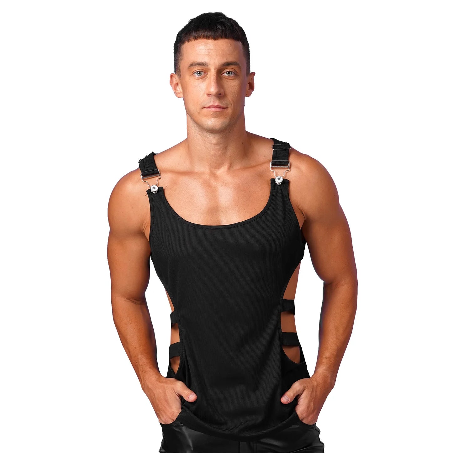 Mens Clothing Bodybuilding Ribbed Sports Vest Stylish Hollow Out Tank Top Sports Sleeveless T-shirt Clubwear Gym Fintess