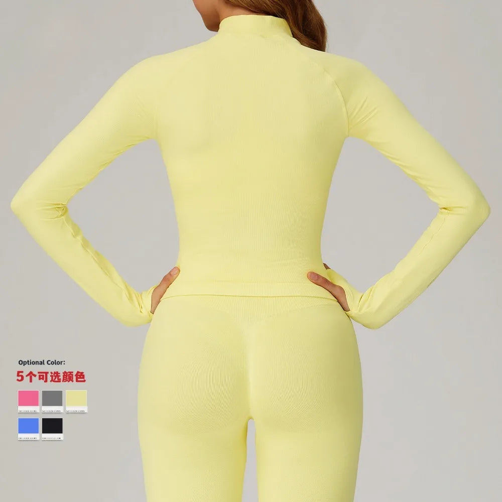 Seamless 2 Pieces Yoga Suit Sports Outfits Women Gym Set Women Tracksuit Running Workout Long Sleeve Sports Shirt Yoga Clothing