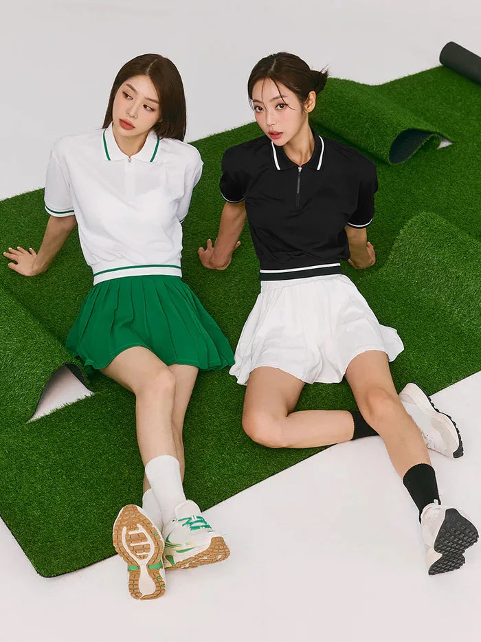 Women Tennis Outfit Quick Dry Fitness Polo Shirt Gym Workout Yoga Top Ladies Pleated Slim Culottes Anti-emptied Badminton Skirt