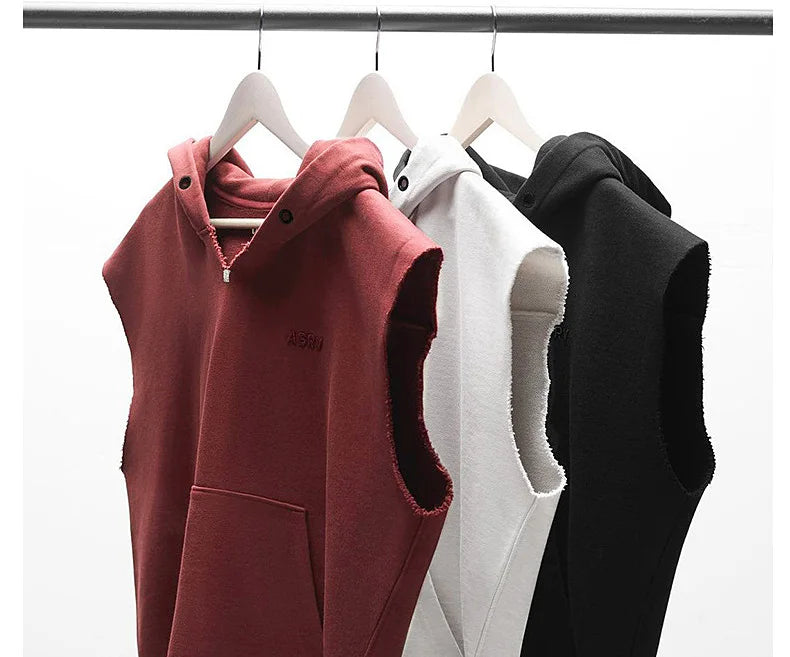 Mens Brand Gyms Clothing Bodybuilding Hooded Tank Top Cotton Sleeveless Vest Sweatshirt Fitness Workout Sportswear Tops Male