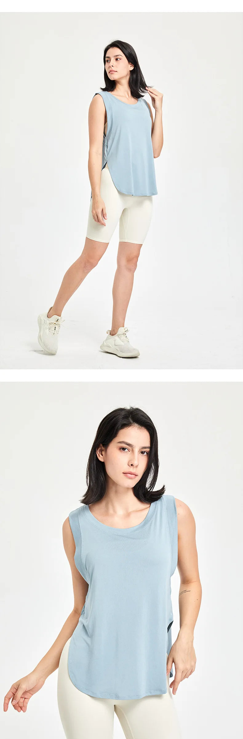 Loose Fit Sleeveless Gym Workout Shirt Women Quick Dry Yoga Running Top Female Long Modal Trainning Camis Sports Active Clothing