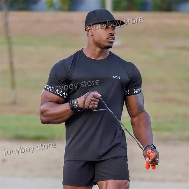 Men's Sports Outdoor Gym T Shirt Mans Casual Short Sleeve Tees Quick Drying Running Sportwear Men Oversized Tops men Clothing