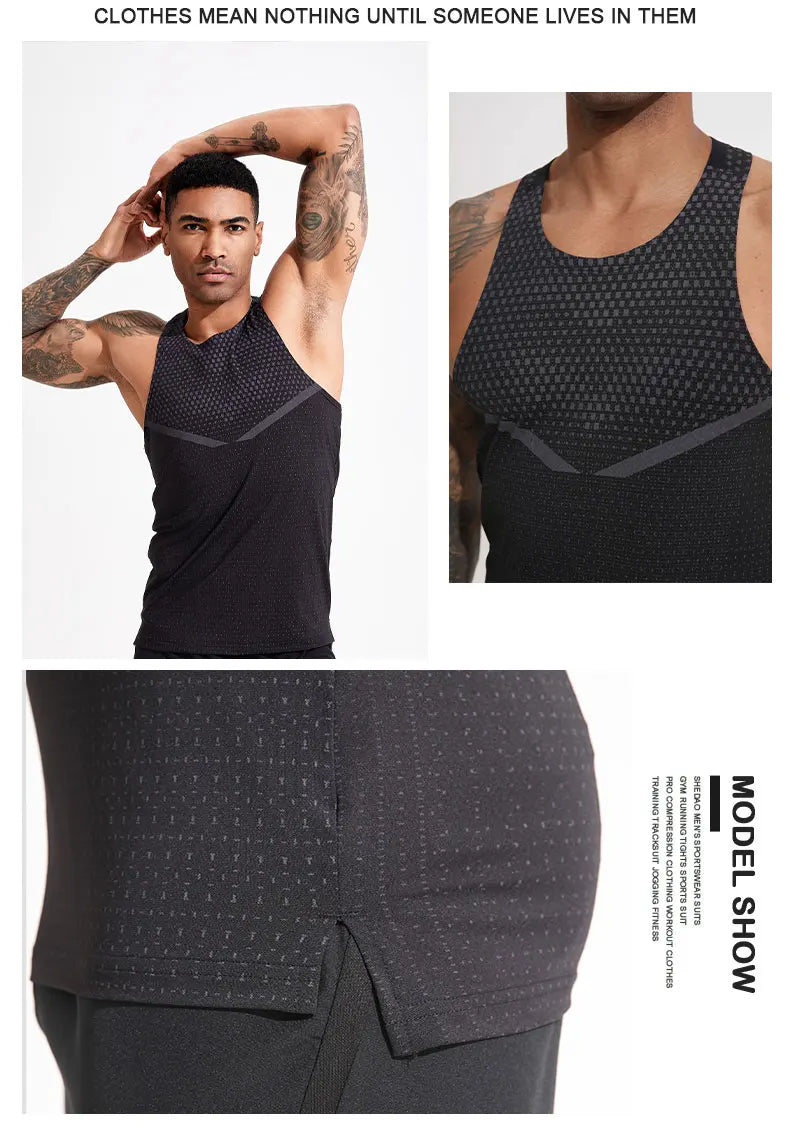 Men's Running Vest Outdoor Training Clothing Male Sportswear Sleeveless T-shirt Gym Jogging Tank Top Bodybuilding T Shirt