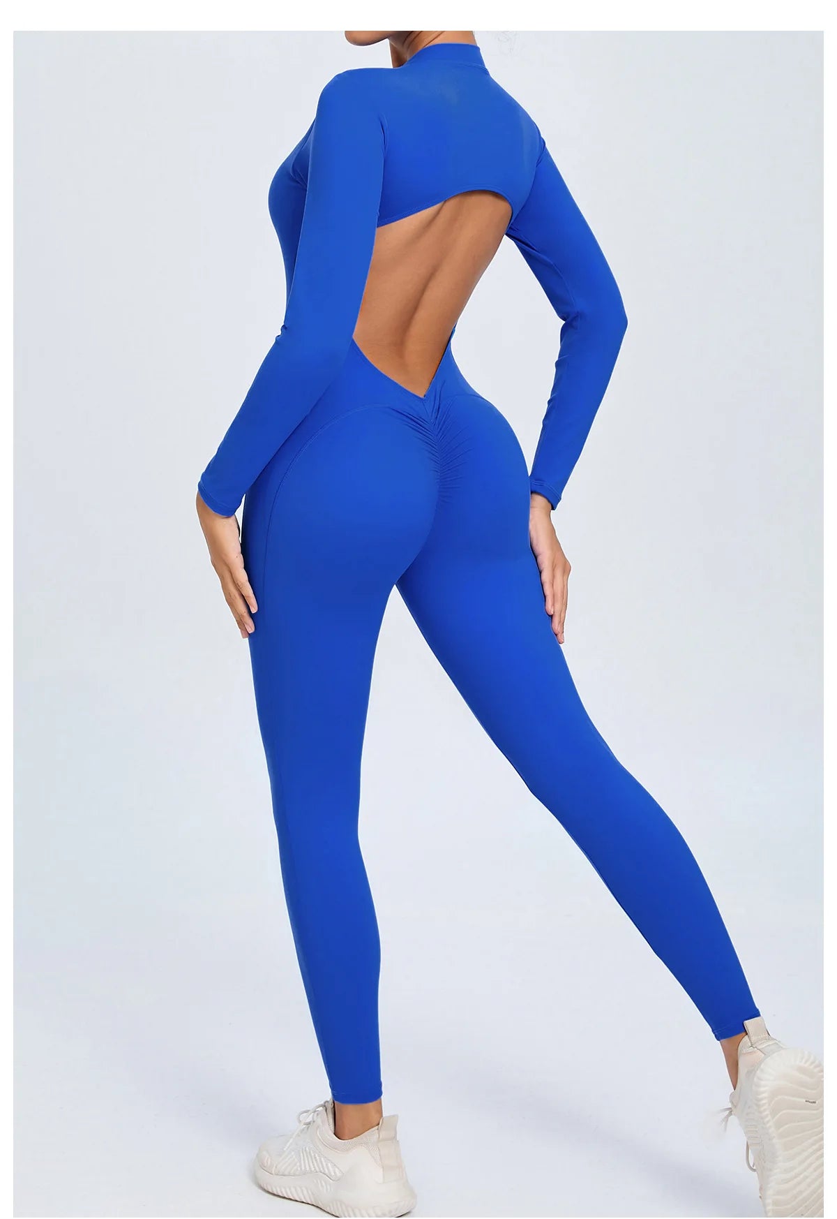 Women Sportwear Yoga Jumpsuit Zipper Long Sleeve Back Open Outfit Fitness Tracksuit Tight One-piece Gym Overalls Sports Bodysuit