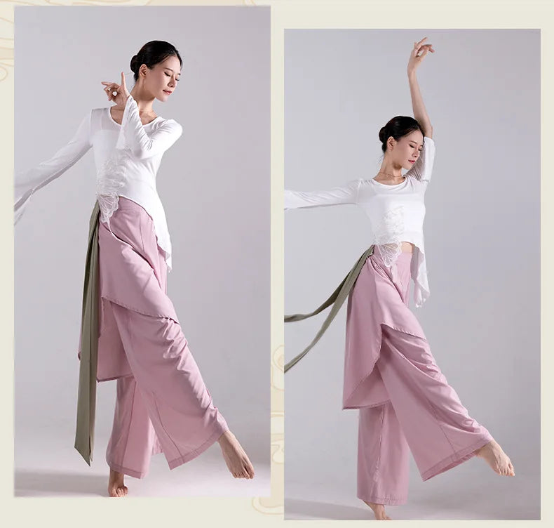 Modern Dance Dance Practice Clothing Long Sleeve Tops Body Training Clothing Classical Dance Dance Women's Loose Wide Leg Pants