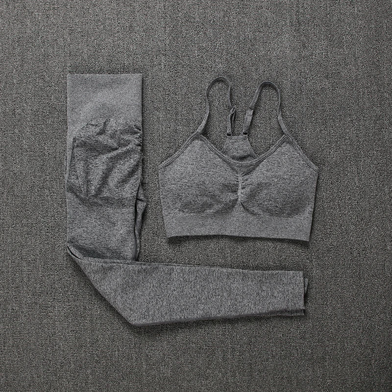 2 Piece Seamless Yoga Set Sports Tracksuit Women Gym Two Piece Set Clothing Fashion Fitness Suits Outfit Bra Leggings Sportswear