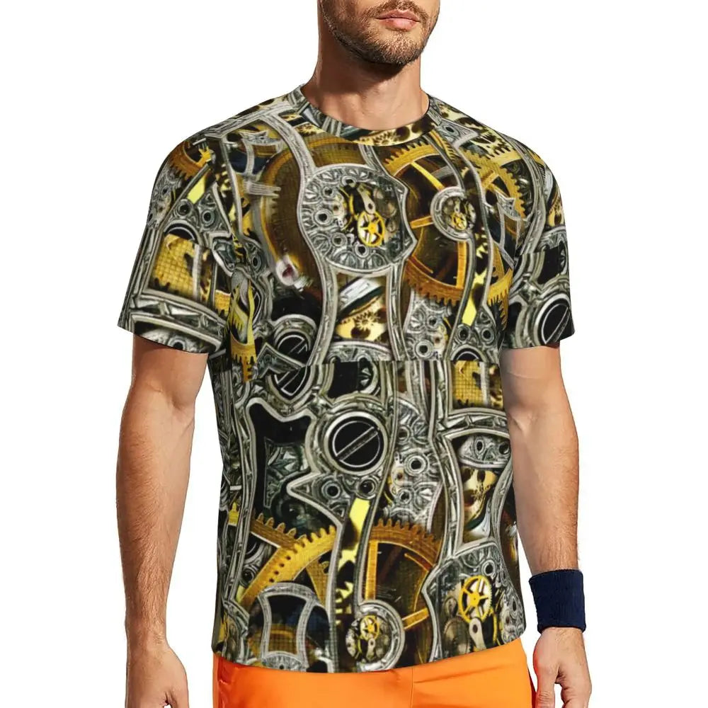 Gym T Shirt For Men Steampunk Design T-Shirts Fashion Wonderful Clockwork Vintage Summer Tees O Neck Streetwear Design Tops
