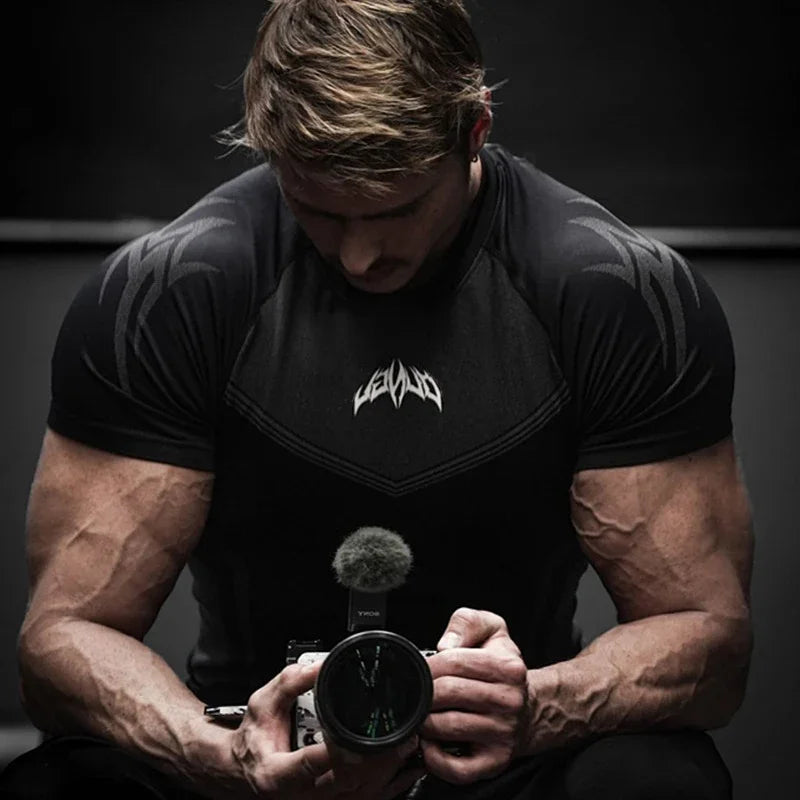 GYM Sports T-shirt Men's Tight Fitness Suit High Elasticity Quick-drying American Tight Fashion Muscle Leg Training Short Sleeve