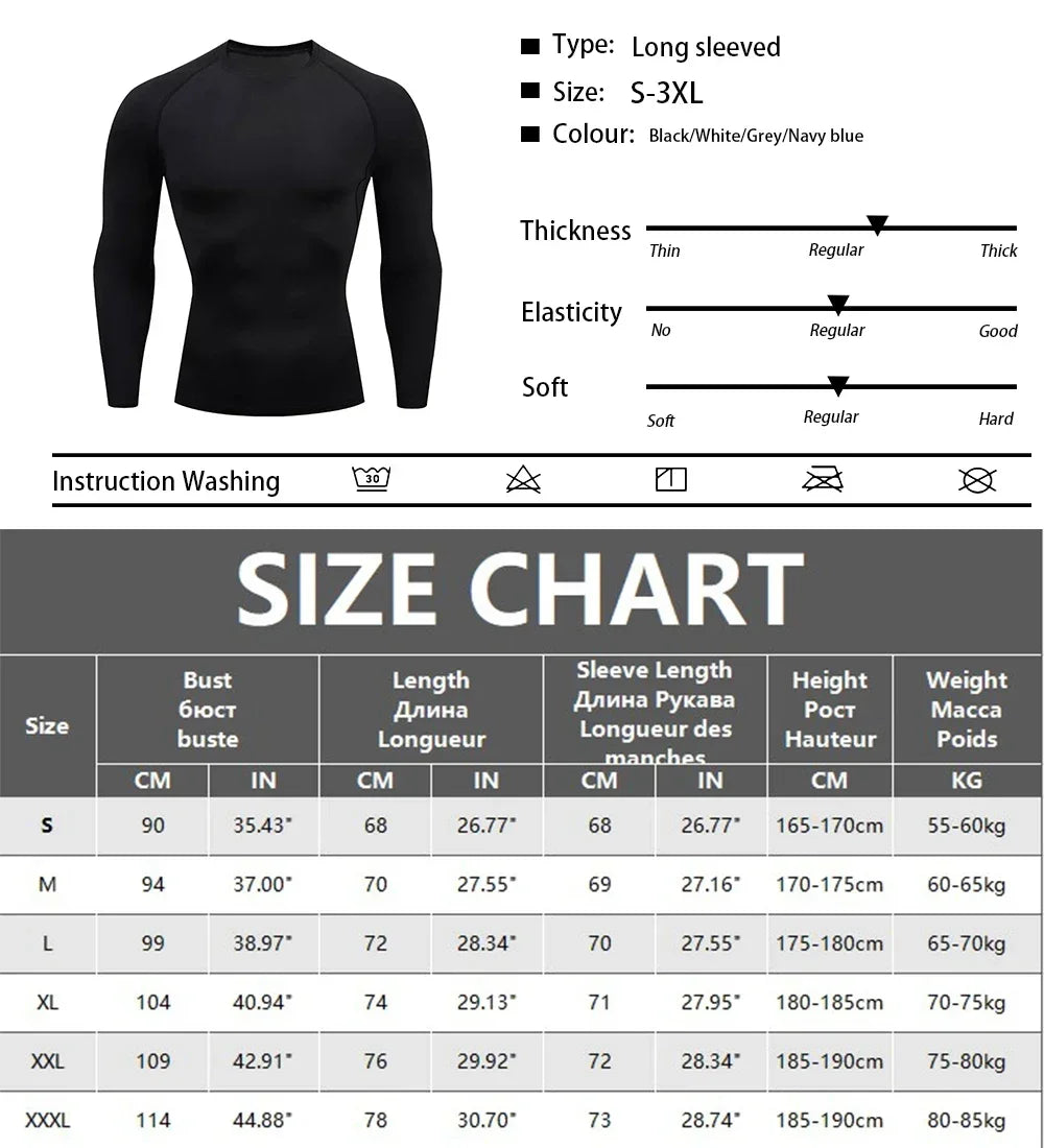 Men's Compression Shirt Men Rashgard Fitness Long Sleeve Running Shirt Man Gym Under T Shirt Football Jersey Sportswear Tights