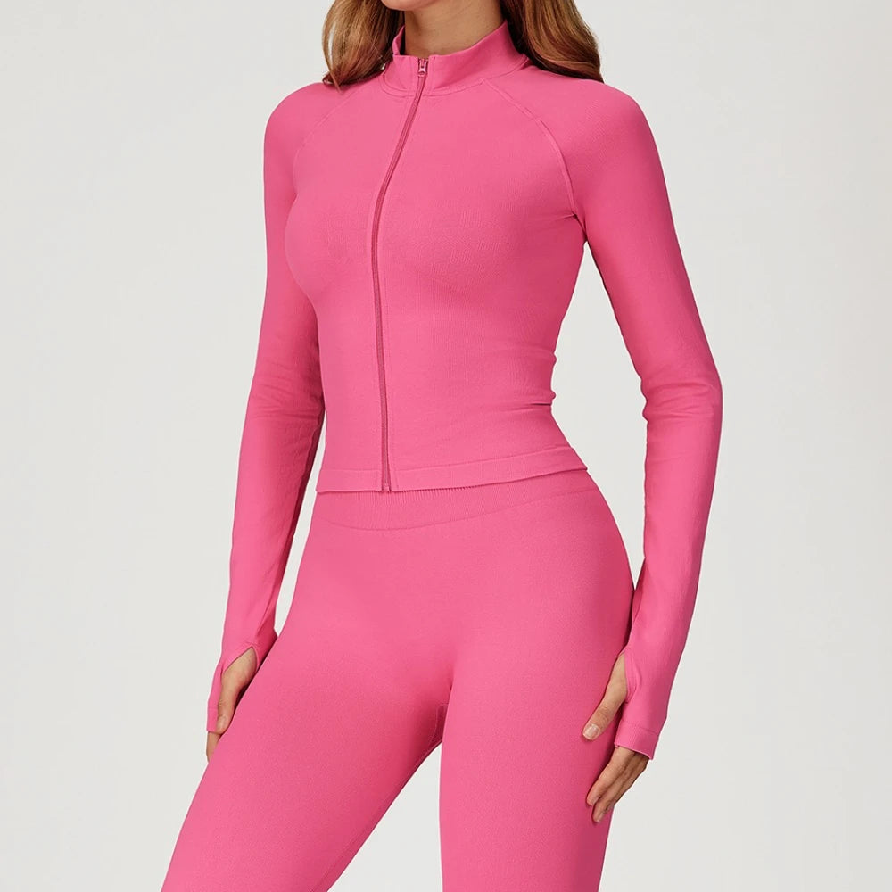 Seamless 2 Pieces Yoga Suit Sports Outfits Women Gym Set Women Tracksuit Running Workout Long Sleeve Sports Shirt Yoga Clothing