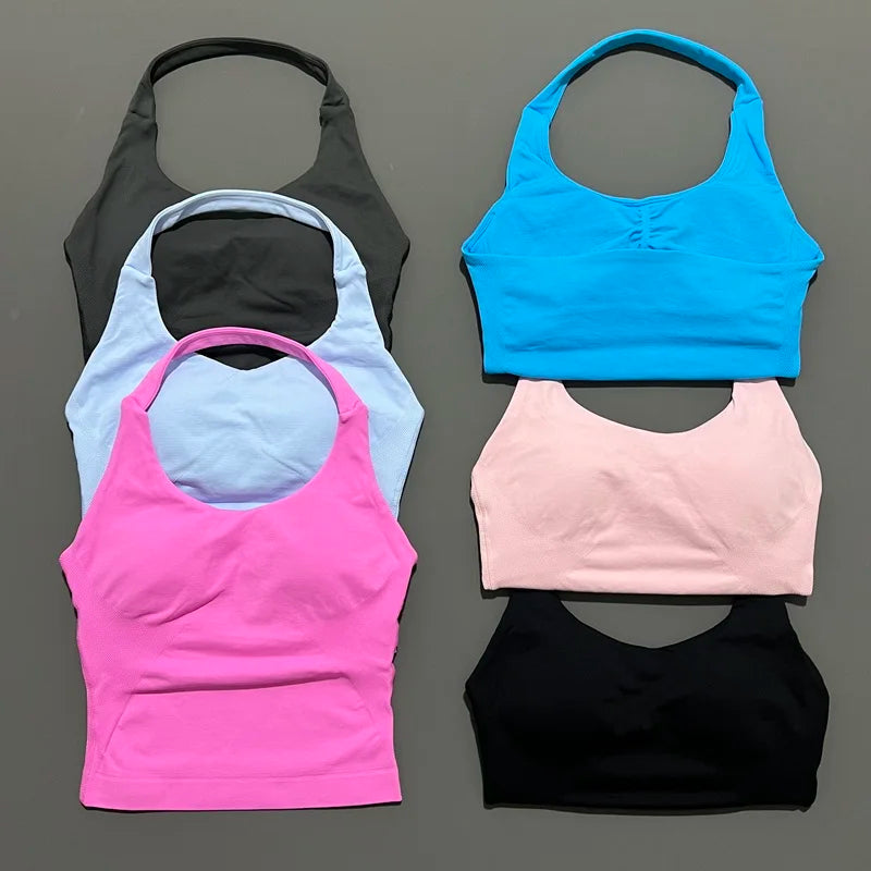 Woman  Yoga Clothing Backless Tank Tops Gym Vest  Push Up Sport Bras Running Vest Workout Tops Activewear Exercise Fitness