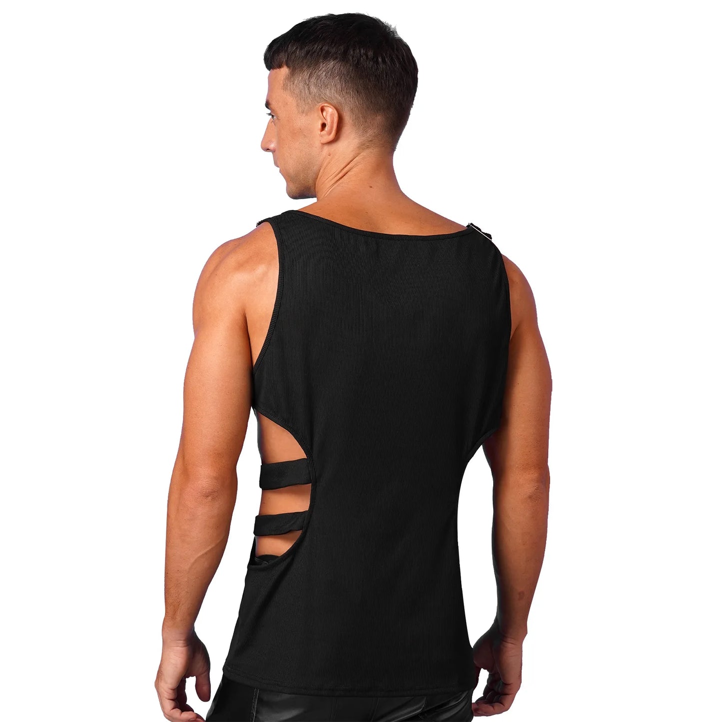 Mens Clothing Bodybuilding Ribbed Sports Vest Stylish Hollow Out Tank Top Sports Sleeveless T-shirt Clubwear Gym Fintess