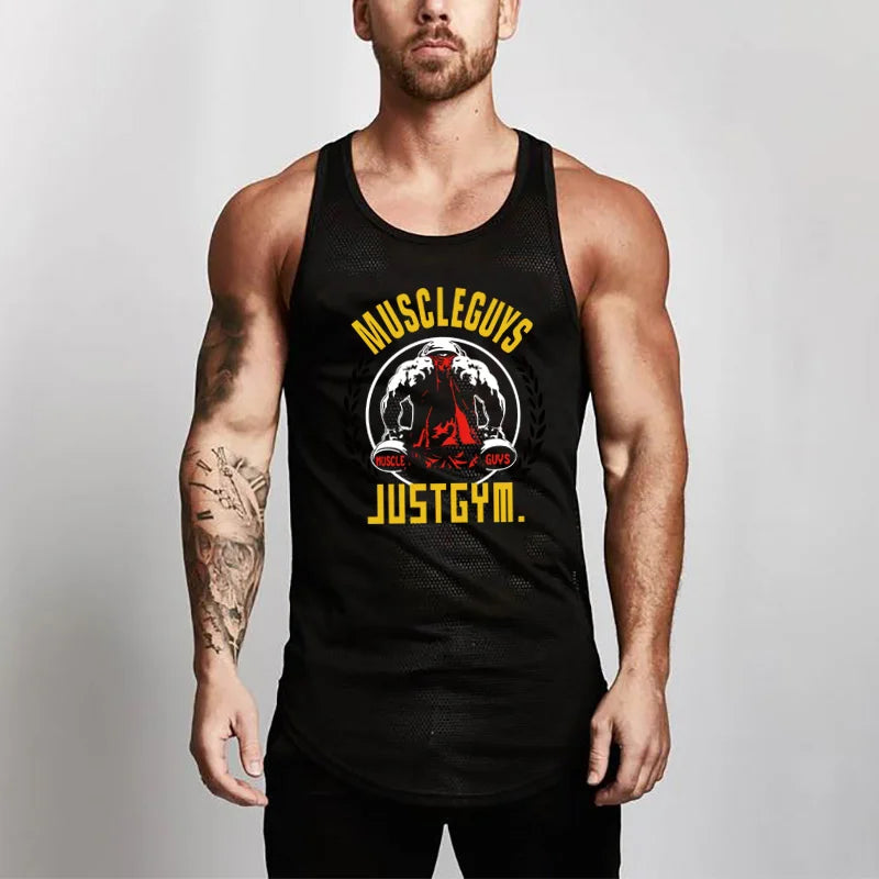Gym Fitness Mesh Running Vests Quick Dry Clothing Casual Tank Tops Mens Bodybuilding Sleeveless Singlets Workout Man Undershirt