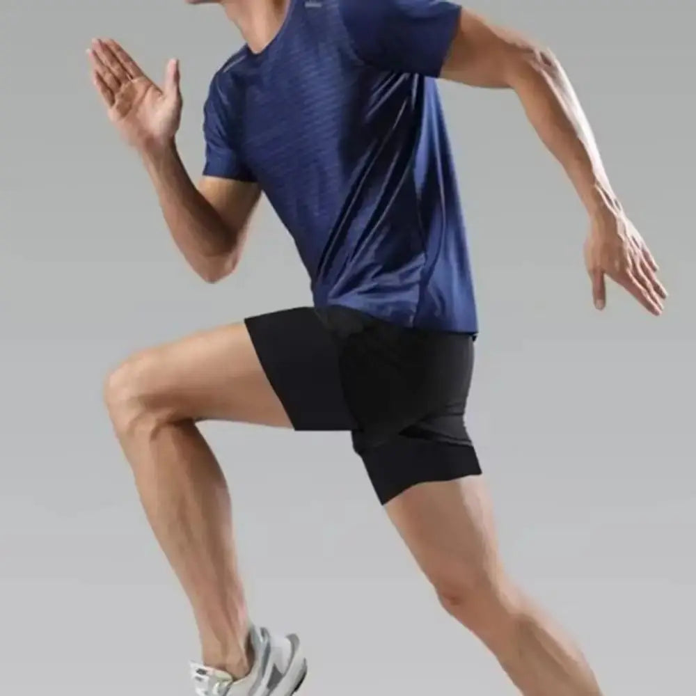 Gym Wear 2 in 1 Men Running Pants Quick Dry Leisure Male Sports Short Pants Workout Quarter Pants Fitness Gym Shorts Running