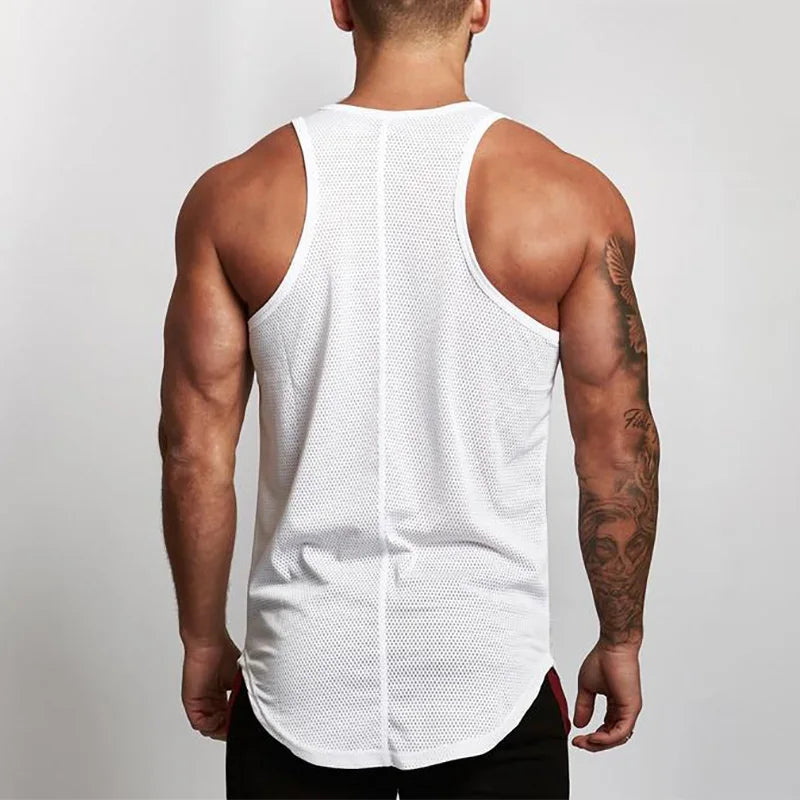 Gym Fitness Mesh Running Vests Quick Dry Clothing Casual Tank Tops Mens Bodybuilding Sleeveless Singlets Workout Man Undershirt