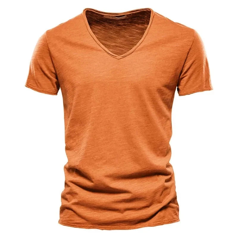 Plain Cotton Gym T-shirt Men Summer Fitness Clothing V-Neck Short Sleeve T shirt Slim Fit Tshirt Bodybuilding Workout Tees Tops