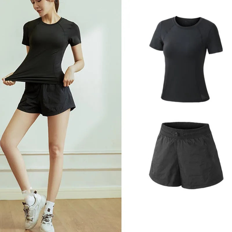 Women Gym Yoga Wear Sport High Waist Short Pocket Run Women Sportswear Fitness Outfi Push Up Quick Drying Summer Sport Clothing