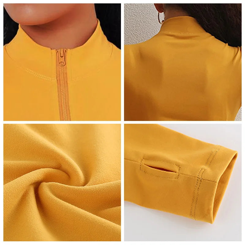 Women Sports Gym Yoga Shirts Half Zipper Long Sleeve Sportswear Tops Fitness Running Jackets Training Jogging Workout T-shirts