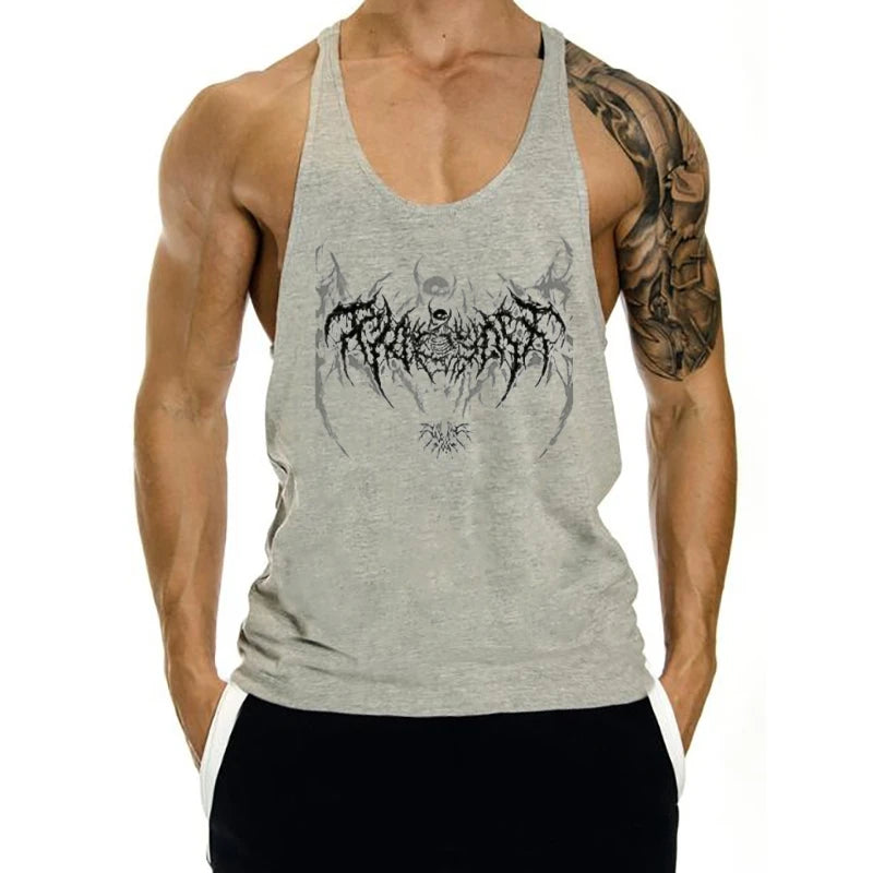 2025 New Cotton Exercise Gym Vest - Men's Muscle Sleeveless Sportswear, Front & Back Print Stringer for Bodybuilding Fitness