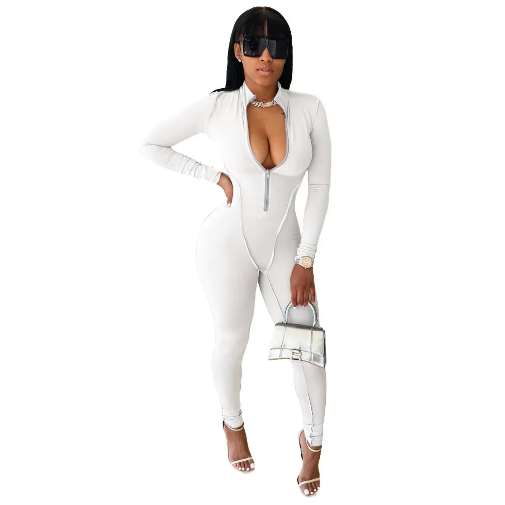 Women Sportwear Yoga Jumpsuit Zip Long Sleeve Outfit Fitness Tracksuit Tight One-piece Gym Overalls Sports Bodysuit