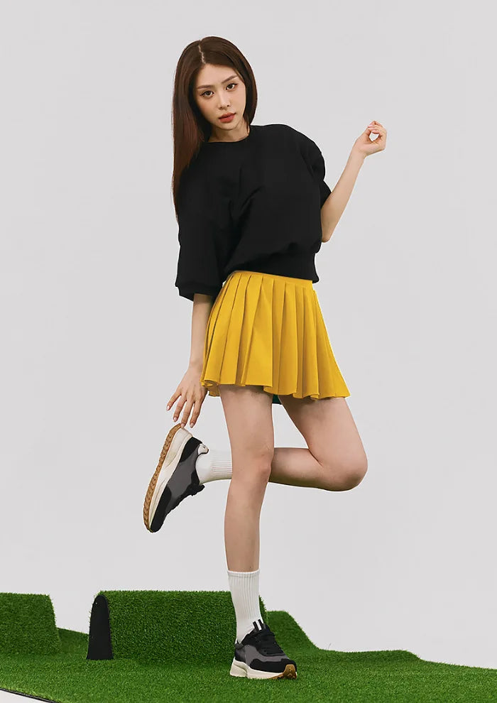 Women Tennis Outfit Quick Dry Fitness Polo Shirt Gym Workout Yoga Top Ladies Pleated Slim Culottes Anti-emptied Badminton Skirt