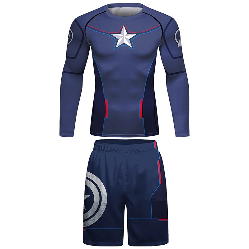 4PCS Sports Suit Bjj Jiu jitsu gi Rashguard T-shirt +MMA Shorts Muay Thai Pants Cool Boxing Grappling Wear Gym Running Clothing