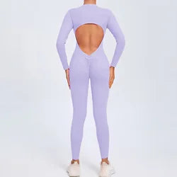 Women Sportwear Yoga Jumpsuit Zipper Long Sleeve Back Open Outfit Fitness Tracksuit Tight One-piece Gym Overalls Sports Bodysuit