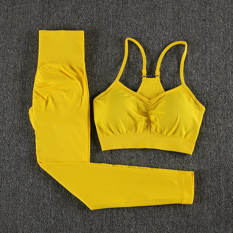 2 Piece Seamless Yoga Set Sports Tracksuit Women Gym Two Piece Set Clothing Fashion Fitness Suits Outfit Bra Leggings Sportswear