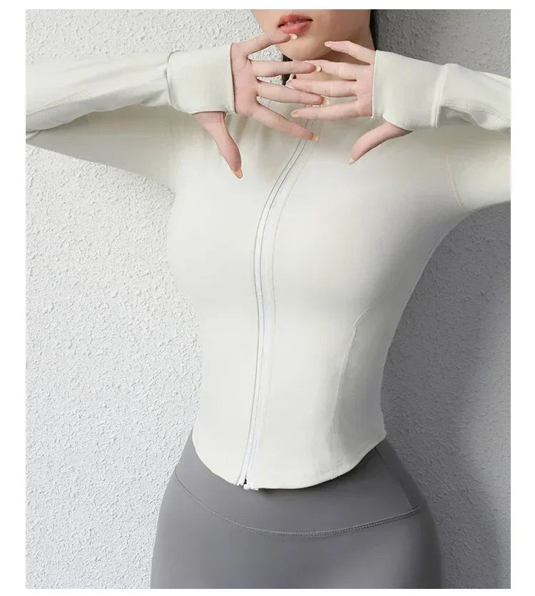 2024 Yoga Wear Running Sports Jacket Quick-drying Women's Fitness Wear Zipper Yoga Wear Top Jacket Long Slim Training Wear