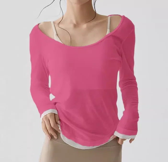 Yoga clothing cover up, women's slim fit sports long sleeved, breathable Pilates top for external wear