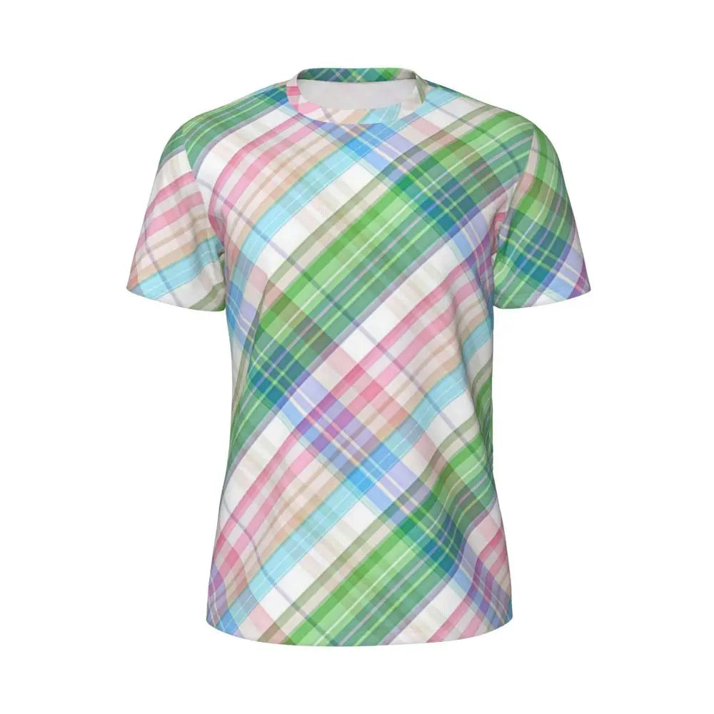 Gym T Shirt For Men Mondrian Line T-Shirts Trendy Cool Colorful Plaid Summer Tees O Neck Y2K Retro Graphic Clothing Gift Idea