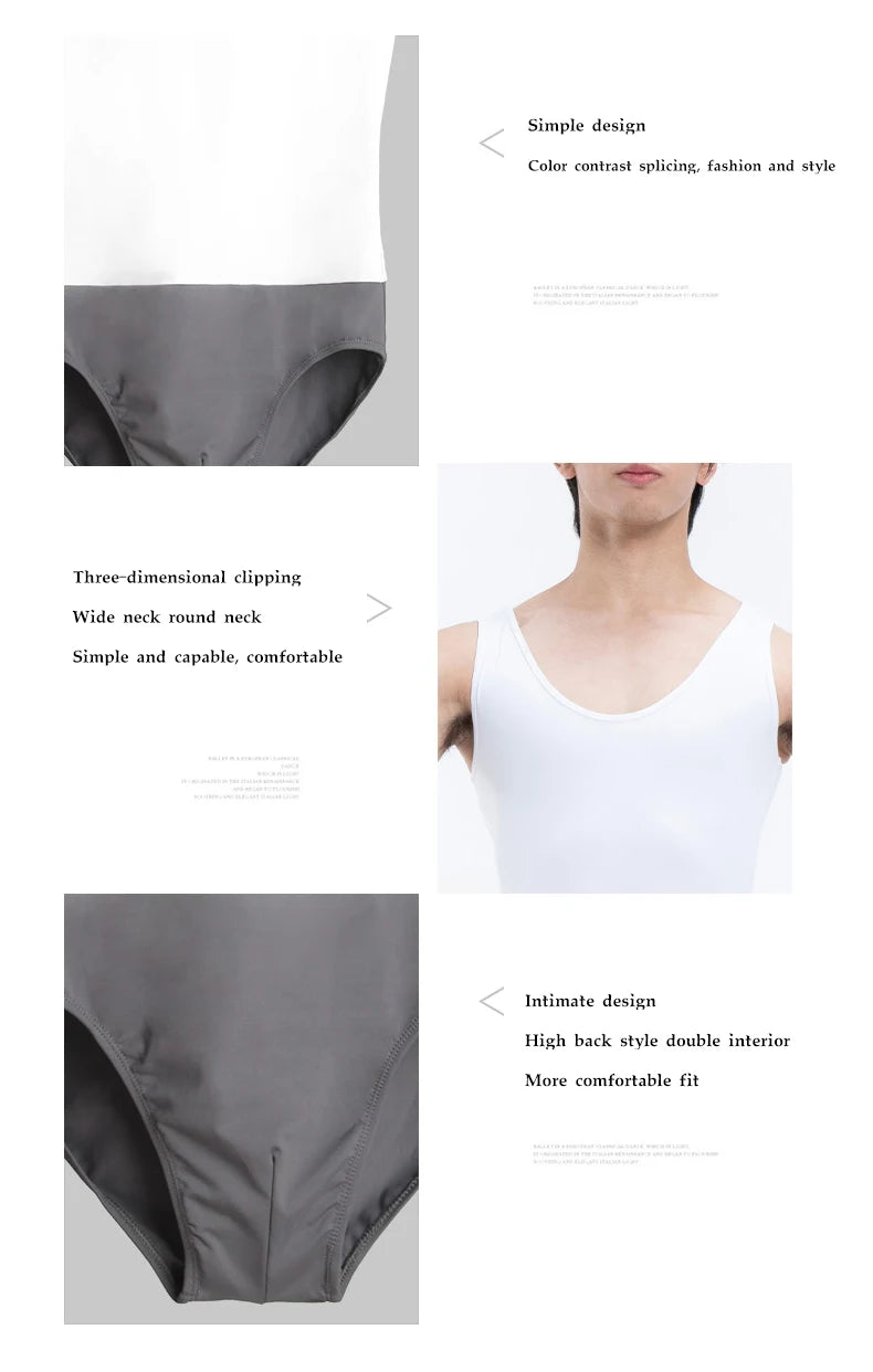 Ballet men's dance wear tights onesies vest nylon color matching training clothing professional gymnastics cloth