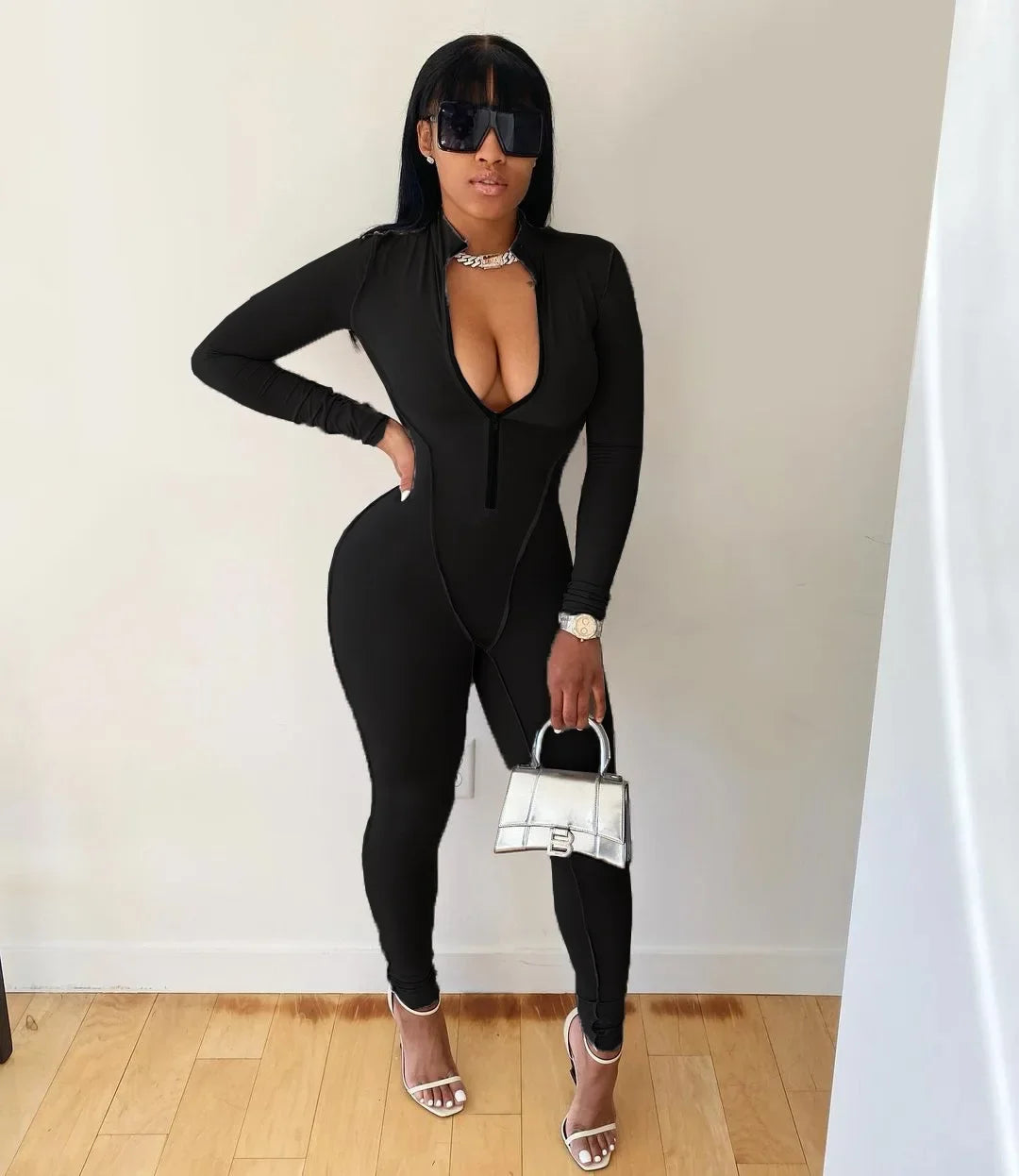 Women Sportwear Yoga Jumpsuit Zip Long Sleeve Outfit Fitness Tracksuit Tight One-piece Gym Overalls Sports Bodysuit