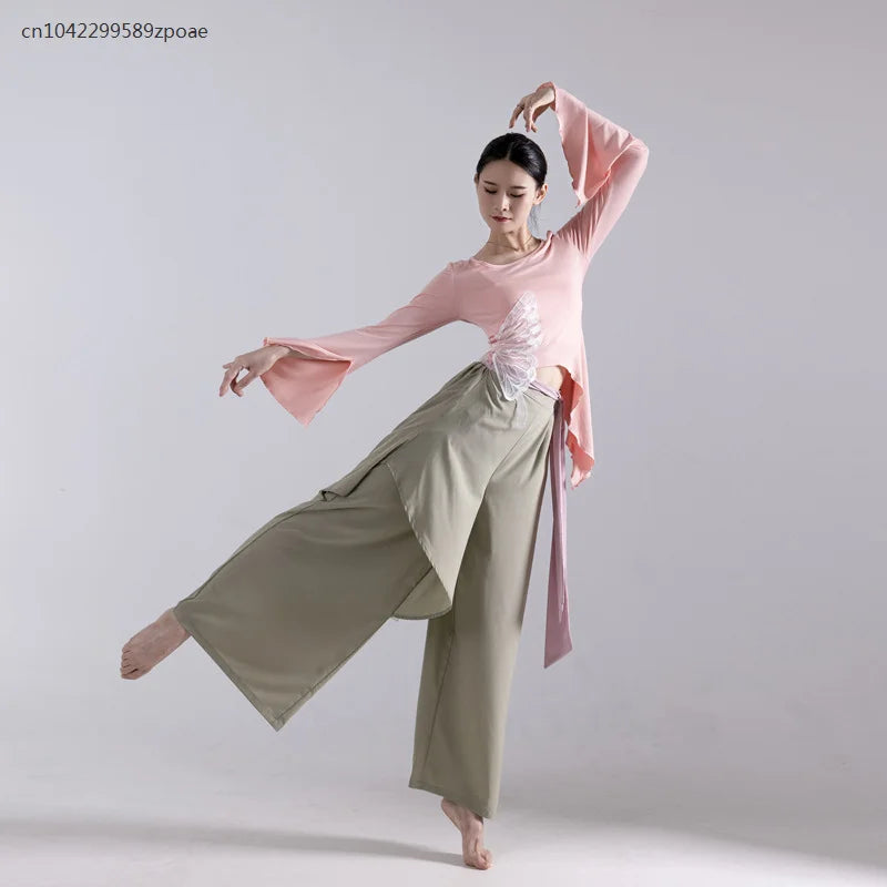 Modern Dance Dance Practice Clothing Long Sleeve Tops Body Training Clothing Classical Dance Dance Women's Loose Wide Leg Pants