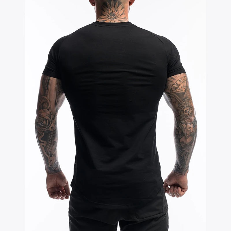 Gym Clothing Sports T Shirt Men Cotton Breathable Fitness Mens Short Sleeve T-shirt Running Tshirt Summer Tight Tee Shirt homme