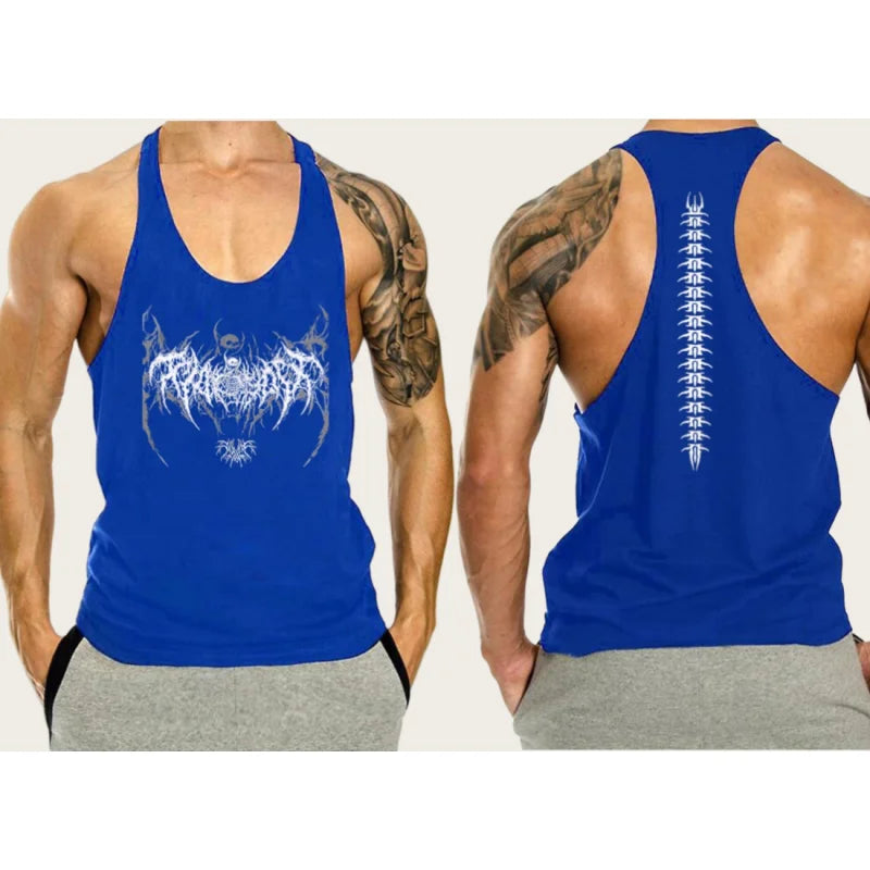 2025 New Cotton Exercise Gym Vest - Men's Muscle Sleeveless Sportswear, Front & Back Print Stringer for Bodybuilding Fitness