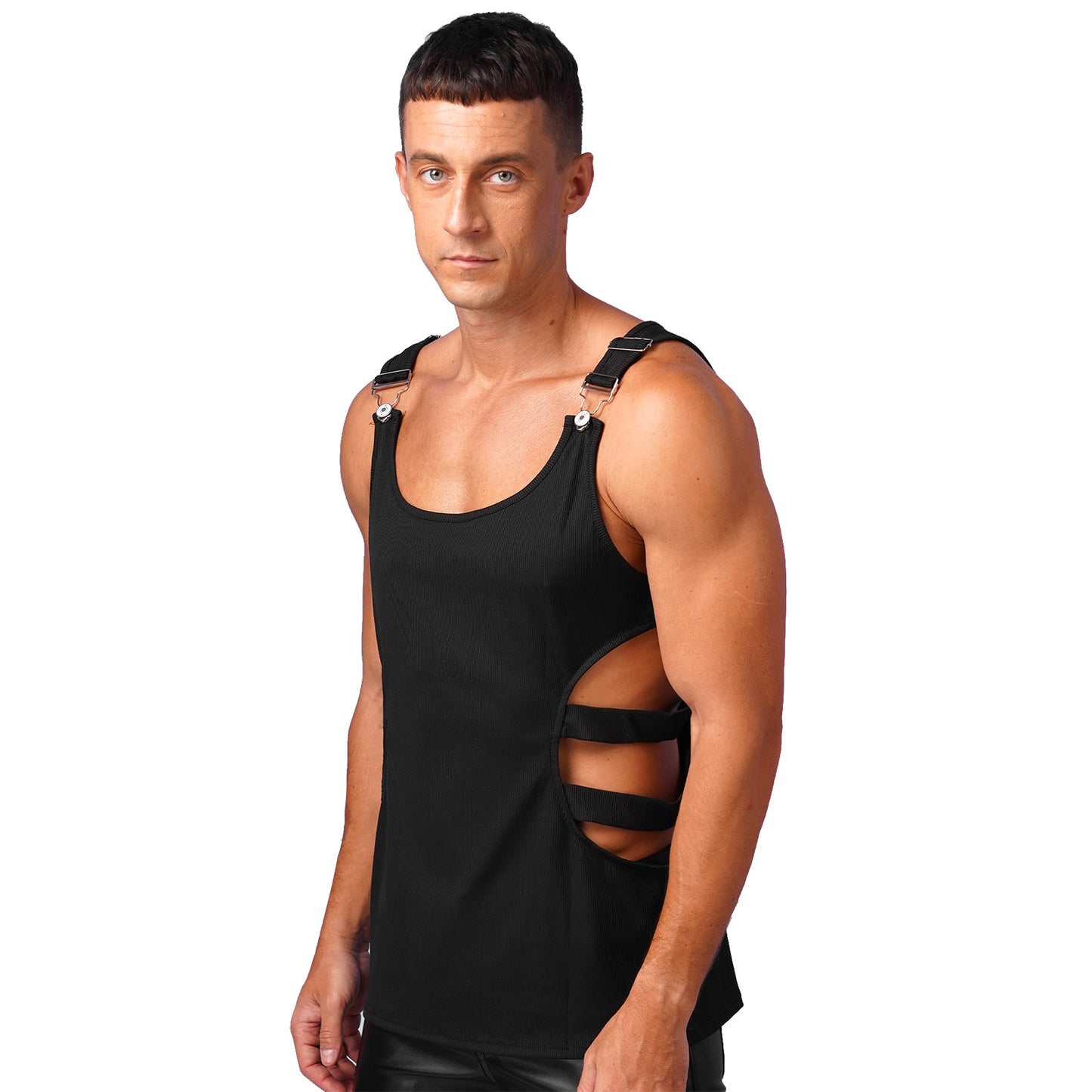 Mens Clothing Bodybuilding Ribbed Sports Vest Stylish Hollow Out Tank Top Sports Sleeveless T-shirt Clubwear Gym Fintess