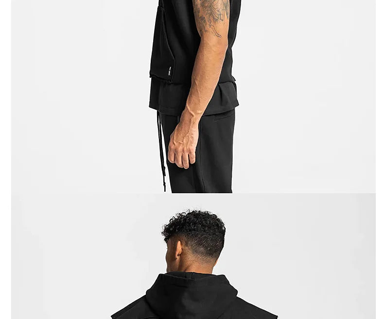 Mens Brand Gyms Clothing Bodybuilding Hooded Tank Top Cotton Sleeveless Vest Sweatshirt Fitness Workout Sportswear Tops Male